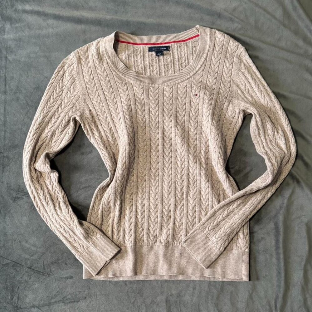 Tommy Hilfiger Women's Tan and Cream Jumper